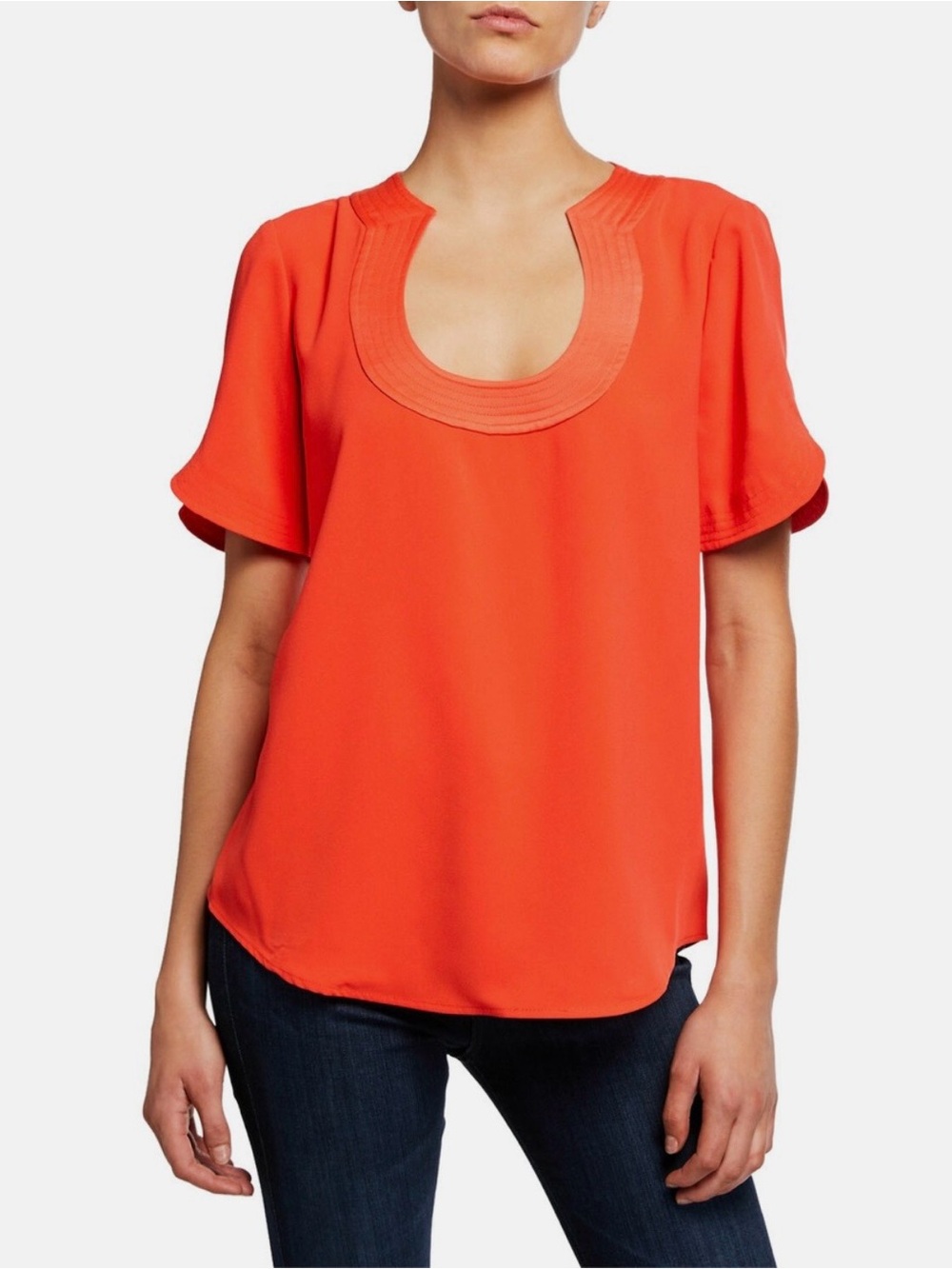 Trina Turk Haiden U-Neck Short Sleeve Top in Orange